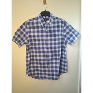 Polo Ralph Lauren M Large Classic Fit Button Down Plaid Short Sleeve Shirt Blue